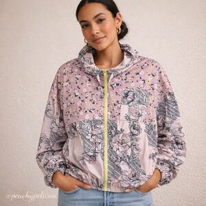 Anthropologie Daily Practice Floral Mix Media Windbreaker Jacket Pink M NWT
